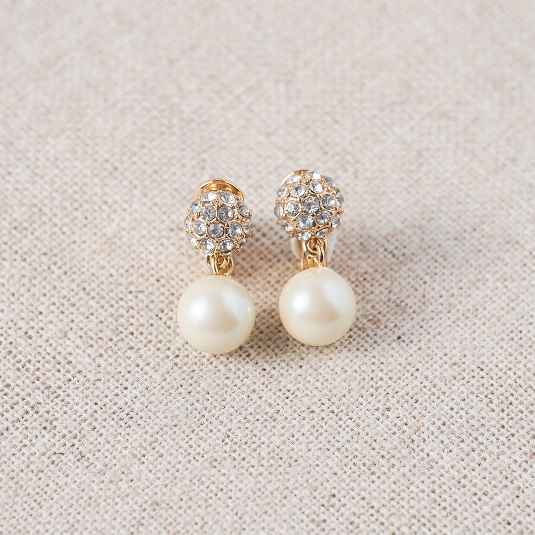 Vintage Rhinestone and Pearl Drop Earrings