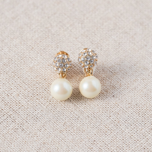 Vintage Rhinestone and Pearl Drop Earrings