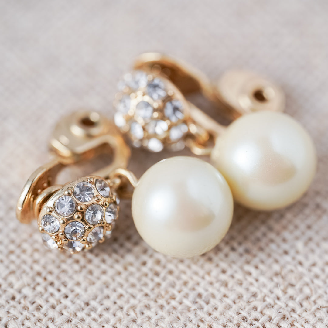 Vintage Rhinestone and Pearl Drop Earrings
