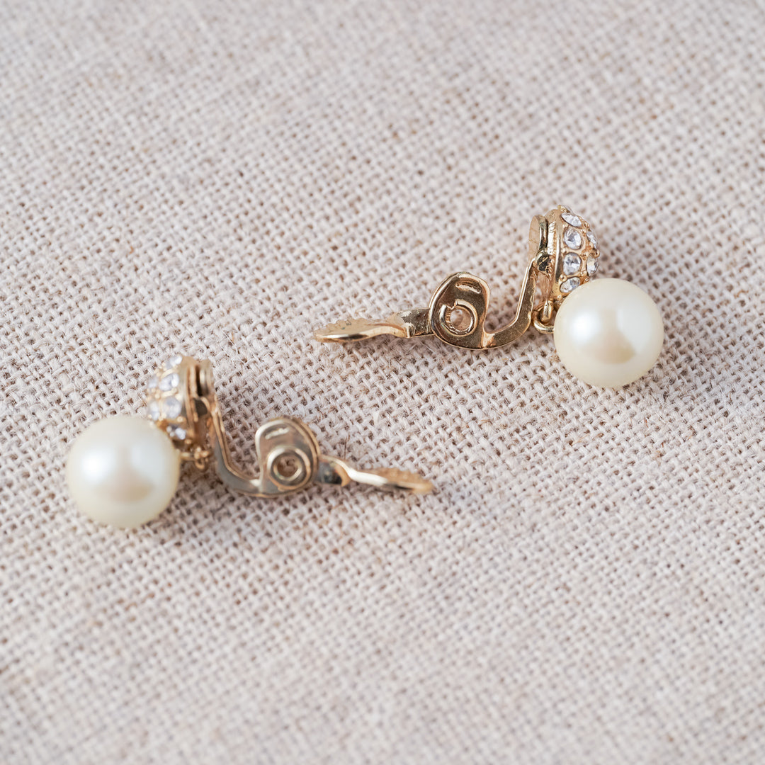 Vintage Rhinestone and Pearl Drop Earrings