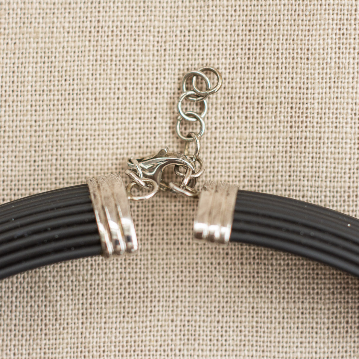Vintage Black Cord Choker with Silver Bands