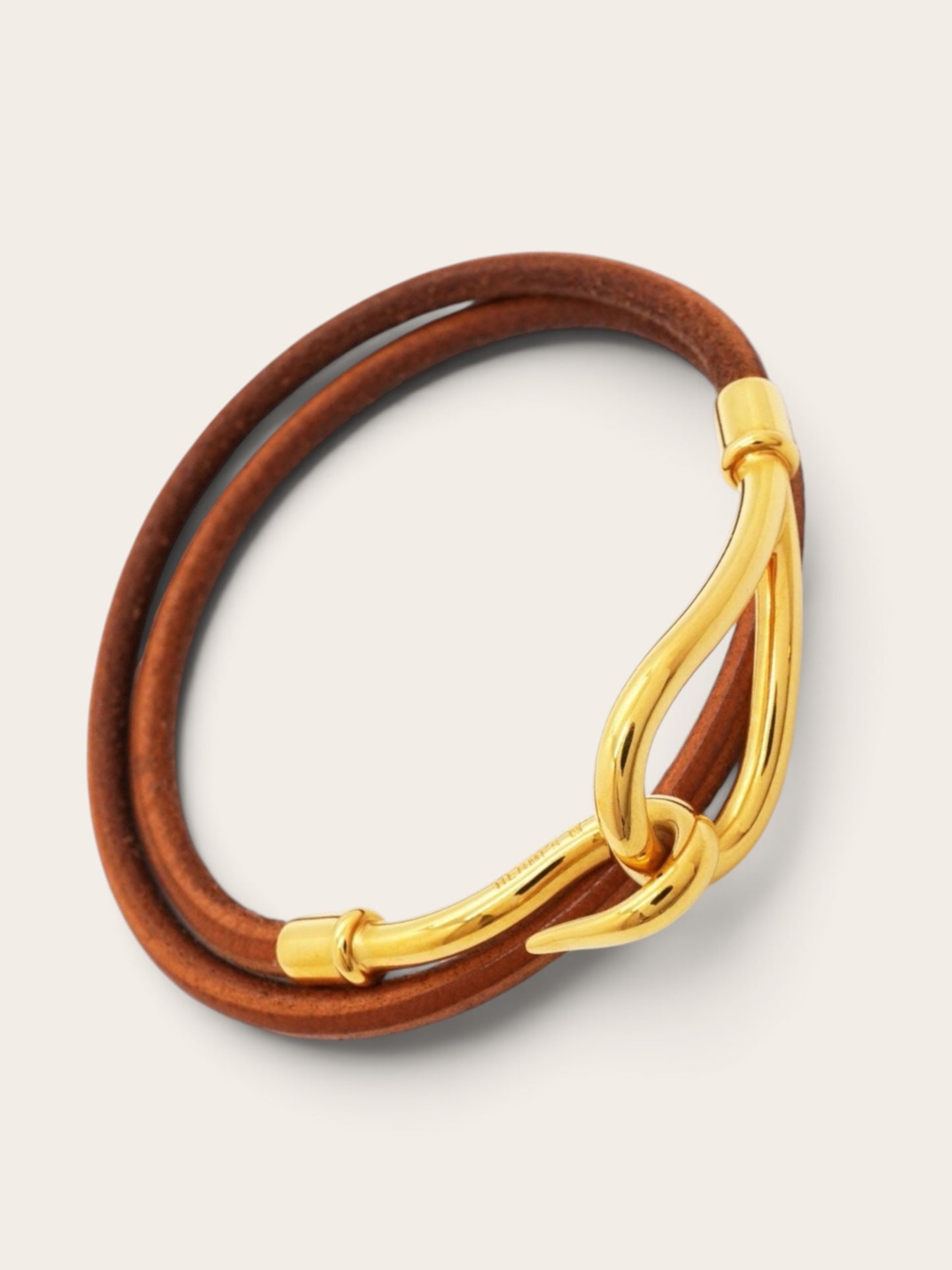 Hermès Jumbo Leather Bracelet, Gold and Brown