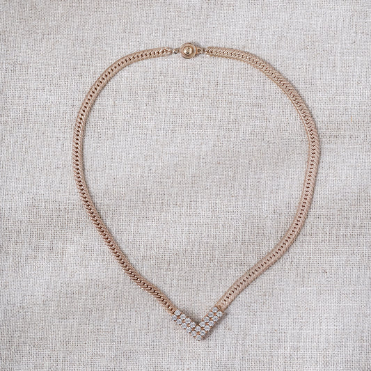 Vintage Rhinestone V Necklace