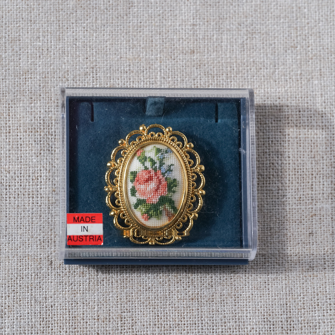 Vintage Petit Point Floral Brooch
