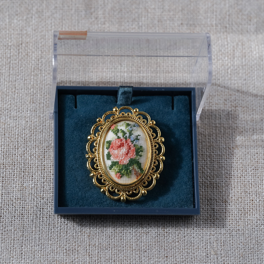 Vintage Petit Point Floral Brooch