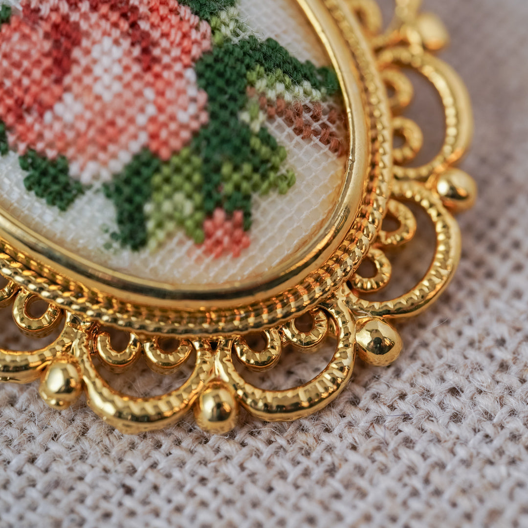 Vintage Petit Point Floral Brooch