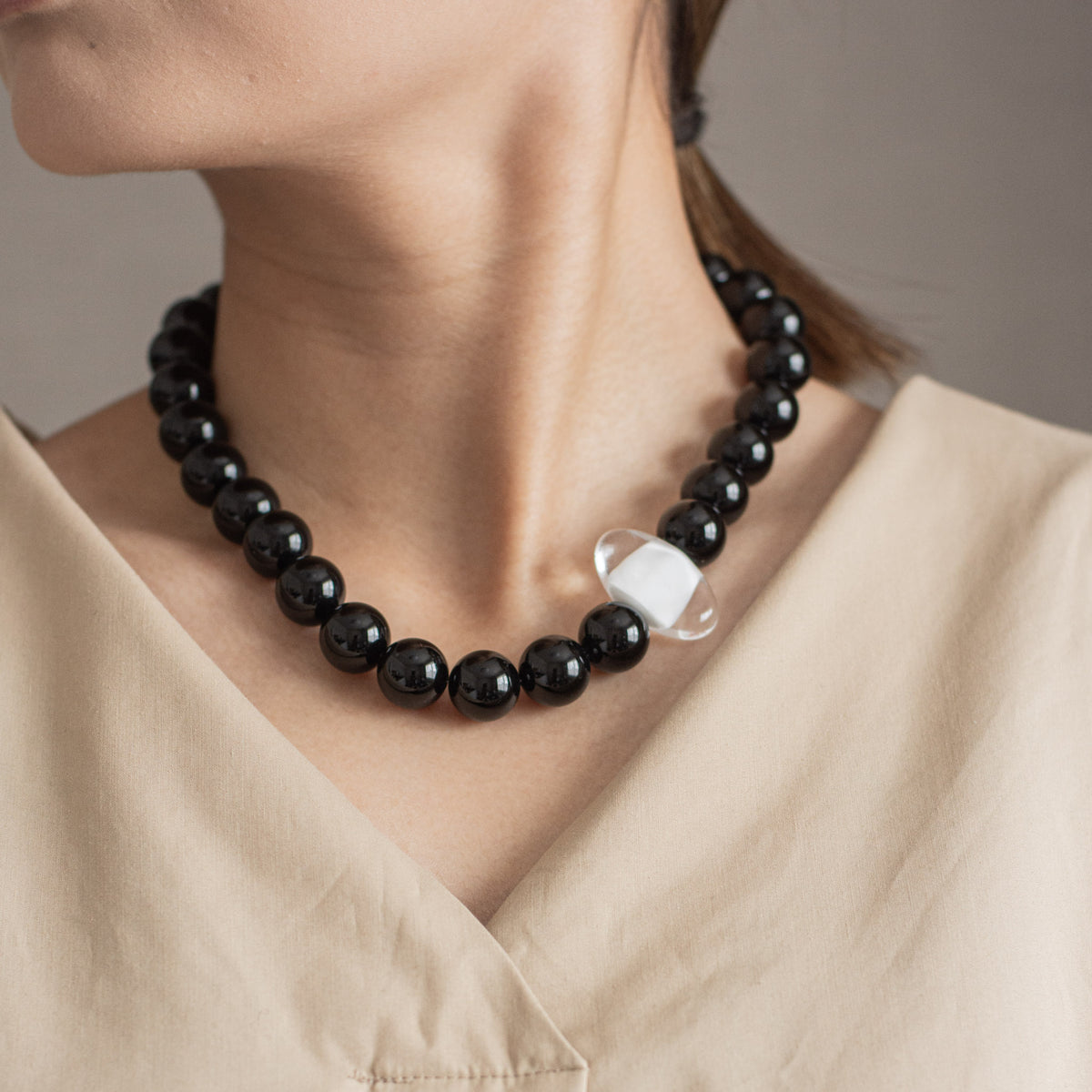 Vintage Italian Black &amp; White Glass Bead Necklace