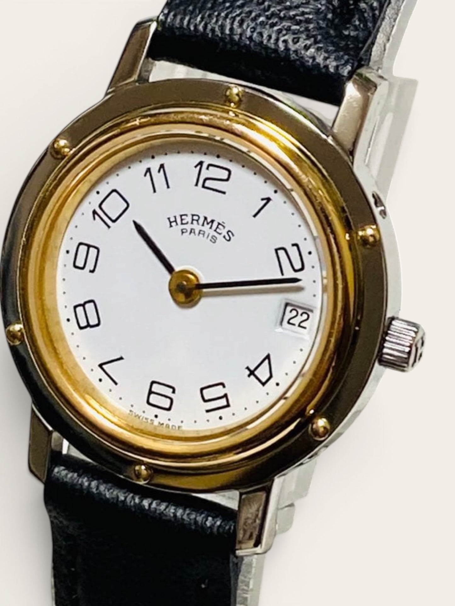 HERMÈS Vintage Watch (White Dial, Gold-Plated Case)