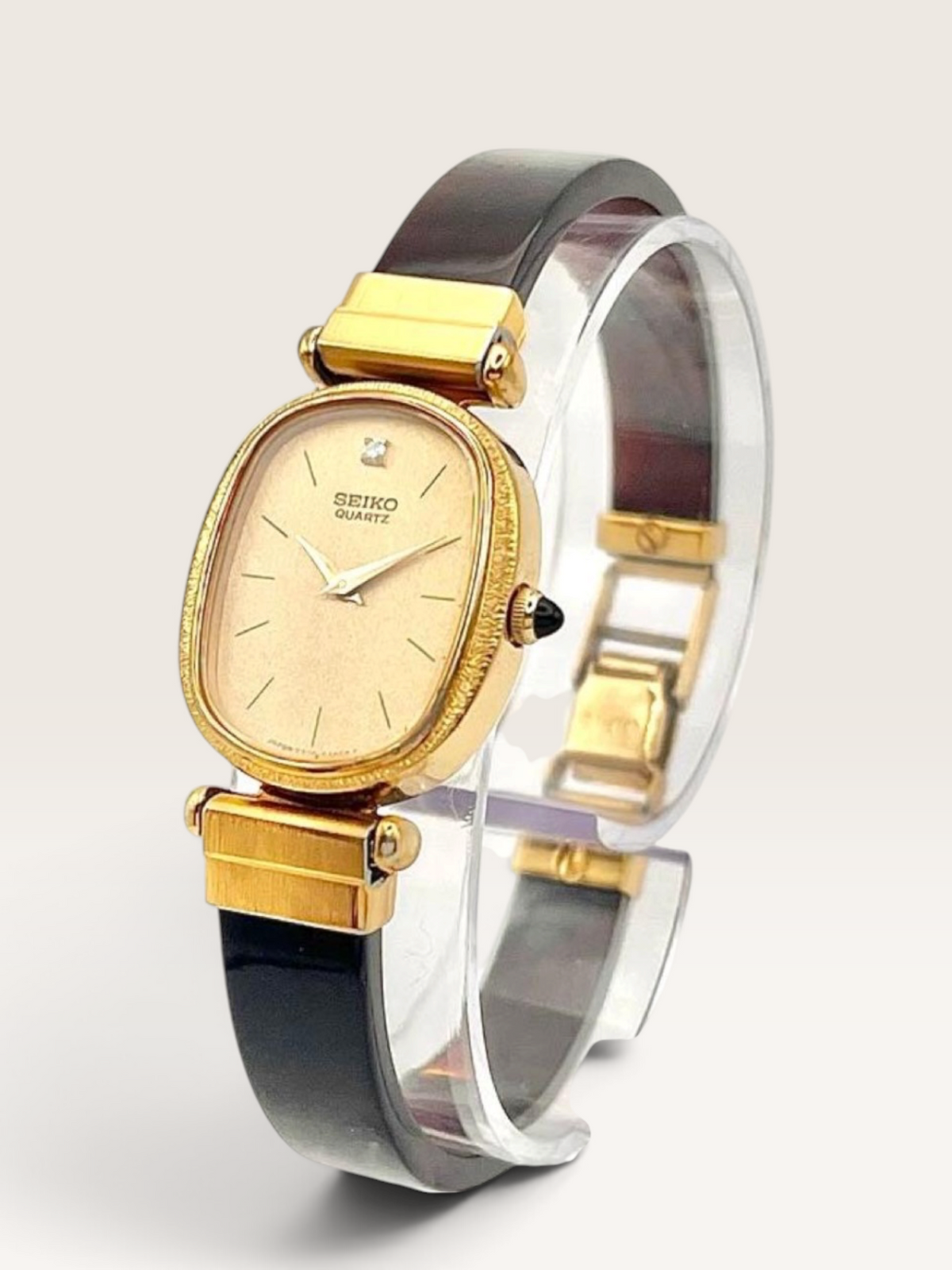 SEIKO 1P Diamond Gold-Tone Oval Vintage Watch