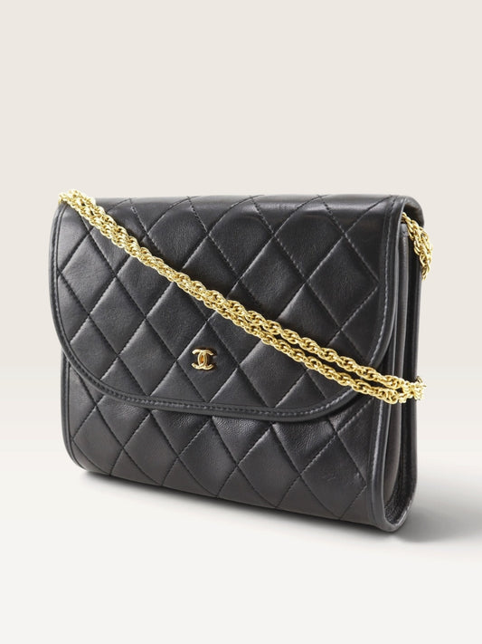 CHANEL Mini Matelassé Lambskin Chain Shoulder Bag – Black