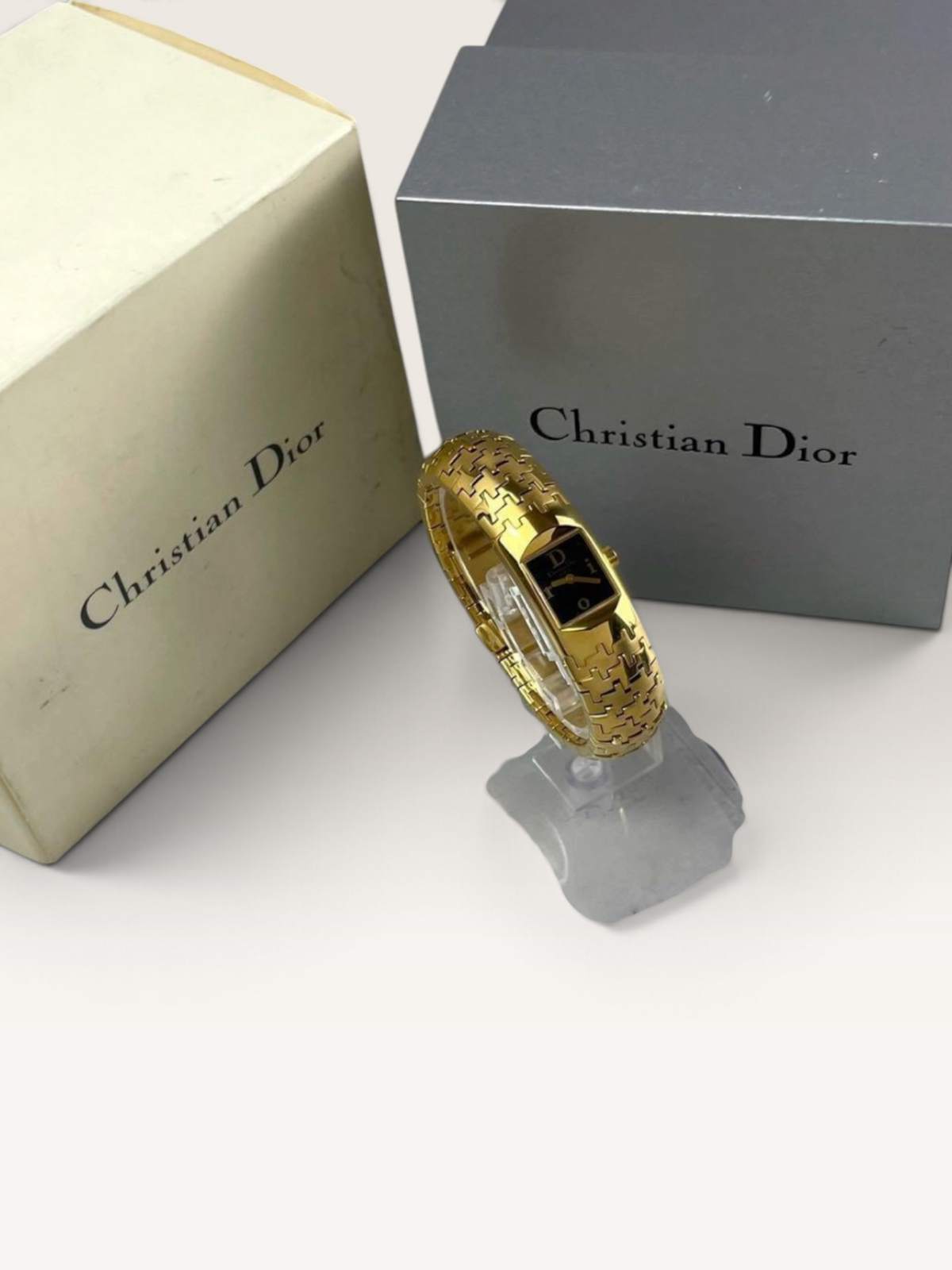 Vintage Christian Dior Black Dial Gold-Tone Watch