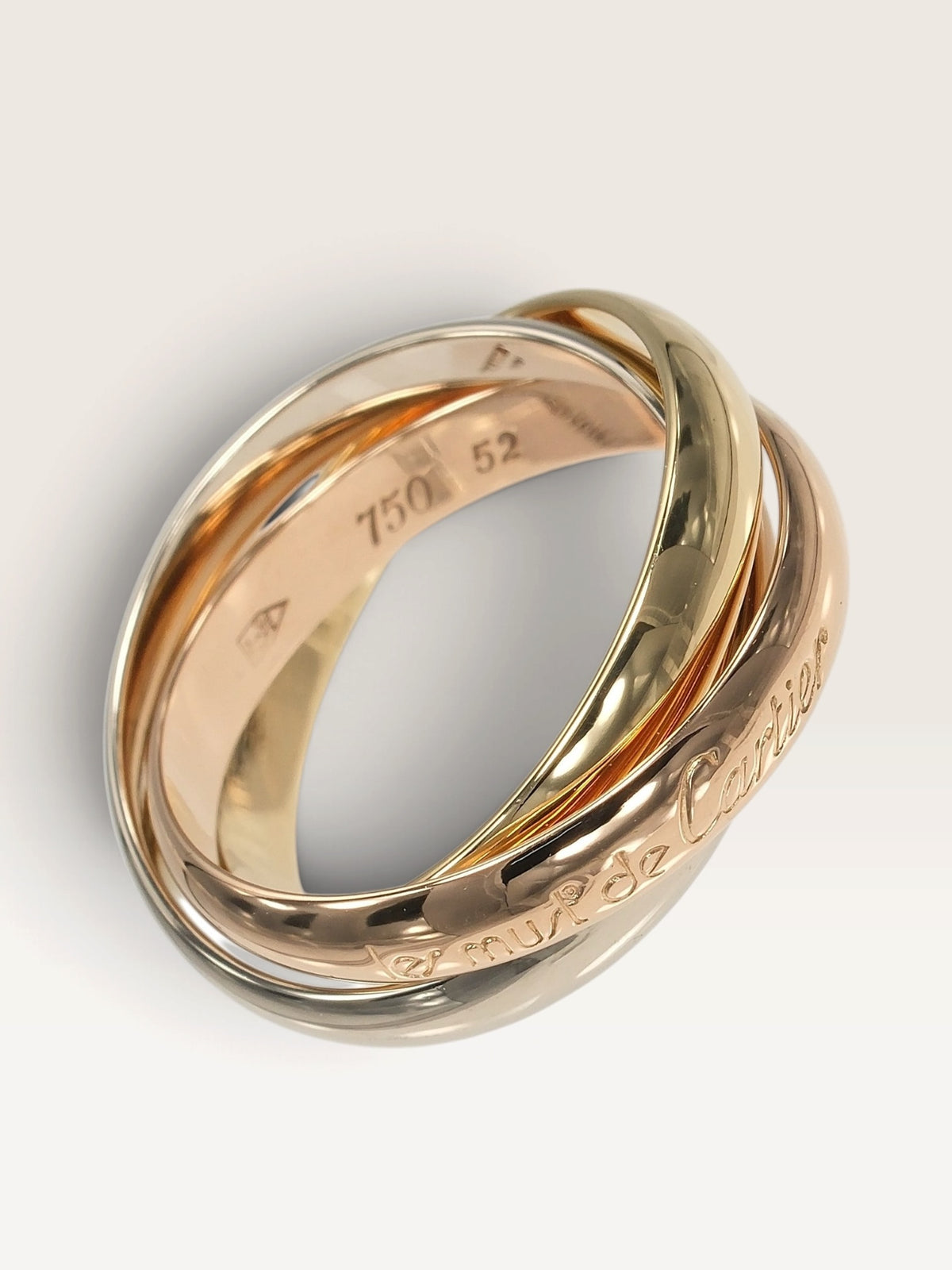 Cartier Trinity 18K Three-Tone Gold Ring – 3.5mm Band, Size 52