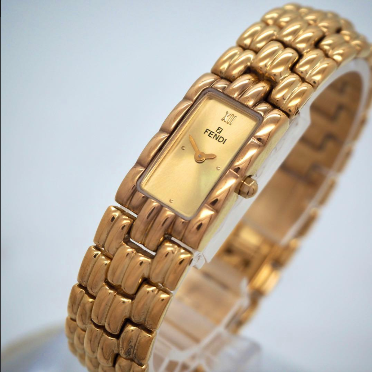 Vintage FENDI Orologi 670L Rectangular Gold Bracelet Watch