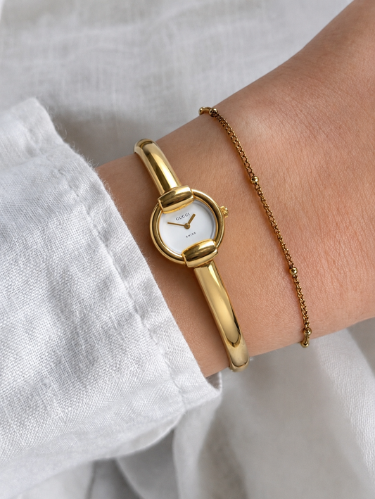 Vintage Gucci White Dial Gold Bangle Watch