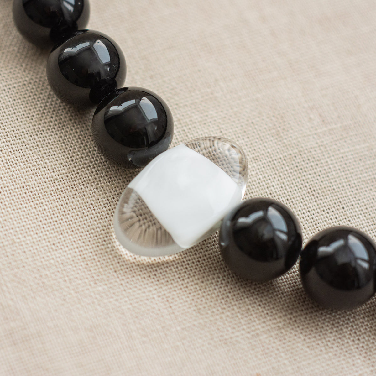 Vintage Italian Black &amp; White Glass Bead Necklace