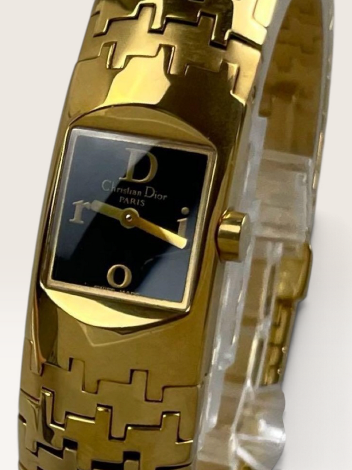 Vintage Christian Dior Black Dial Gold-Tone Watch