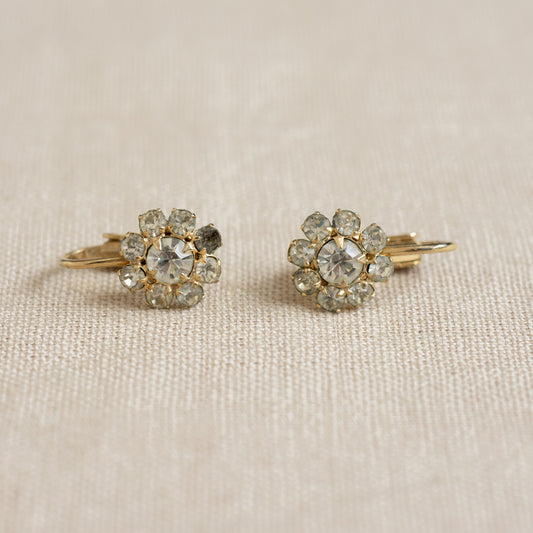 Vintage Floral Motif Rhinestone Earrings