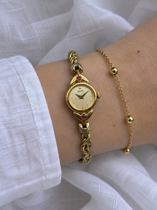 SEIKO Vintage Jewelry Bracelet Watch with Pink Stone Accents