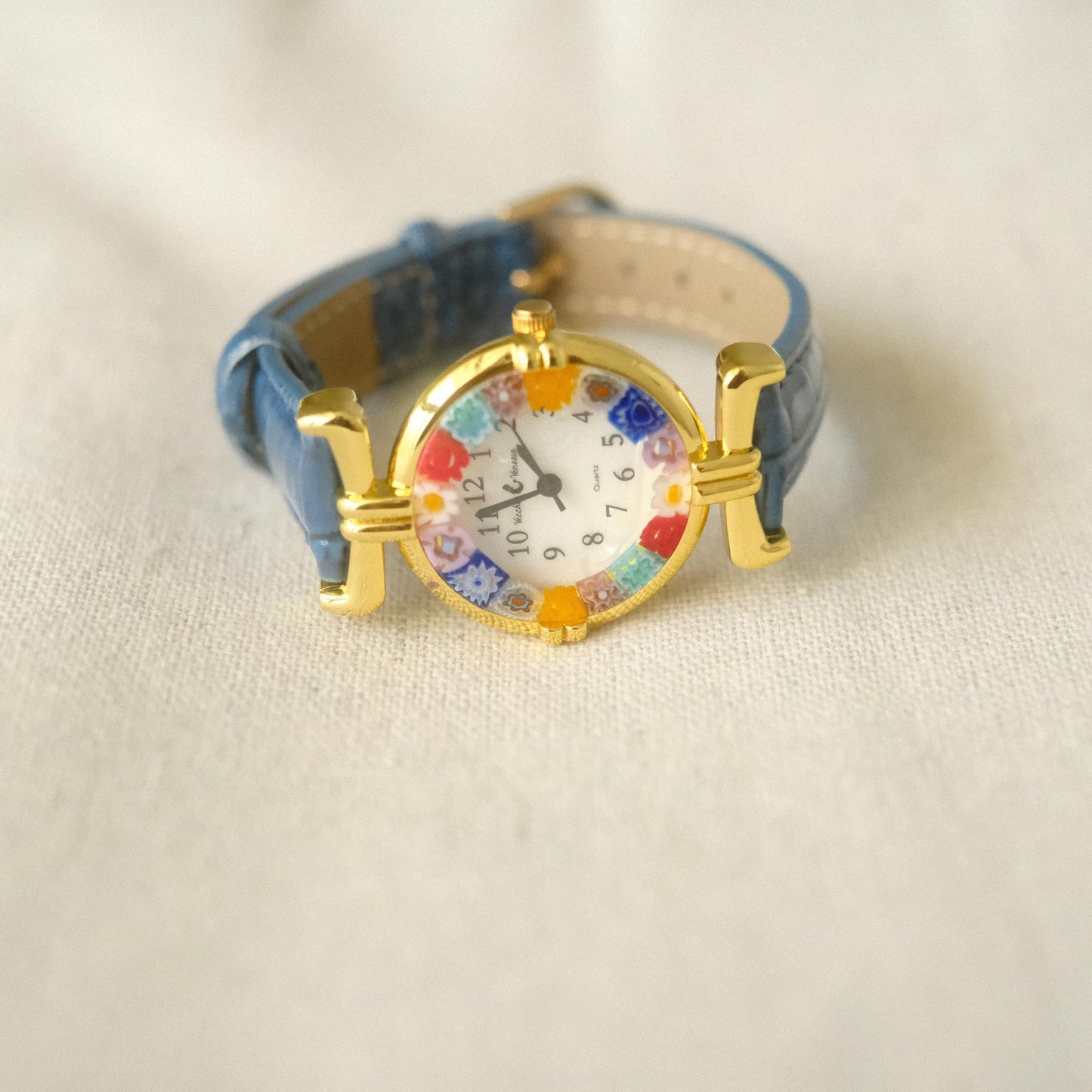 Murano Millefiori Watch With Leather Band - Navy
