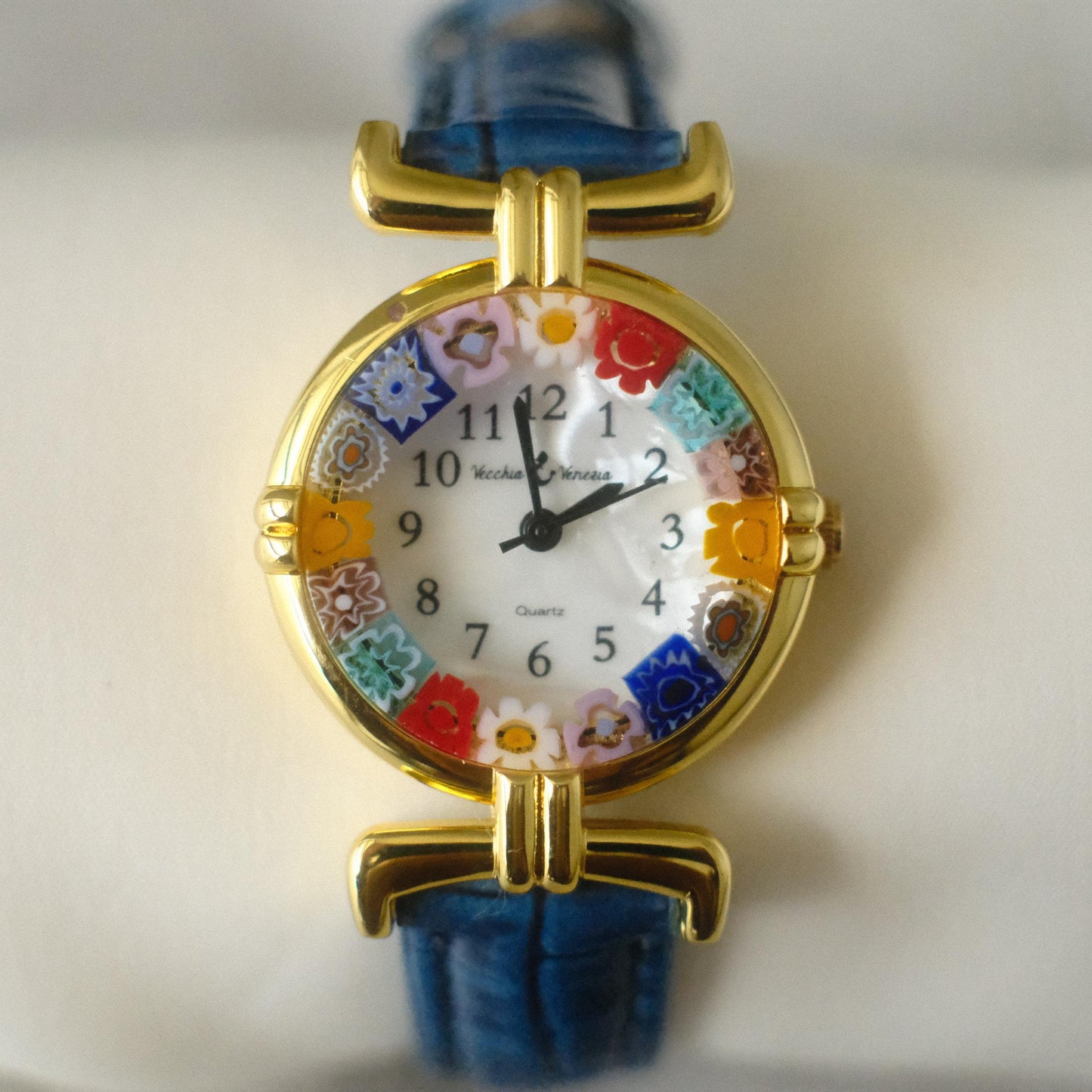 Murano Millefiori Watch With Leather Band - Navy