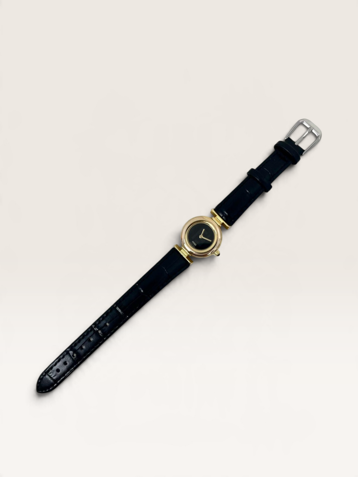 FENDI 320L FF Logo Black Dial Vintage Quartz Watch