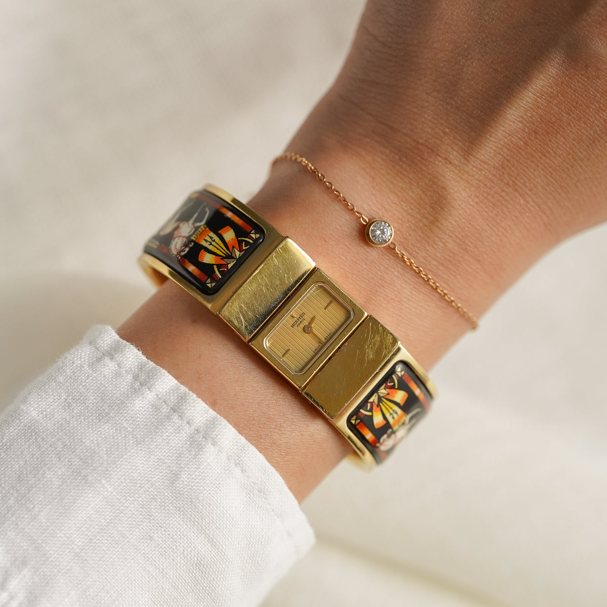 HERMÈS Loquet Gold-Tone Bangle Watch