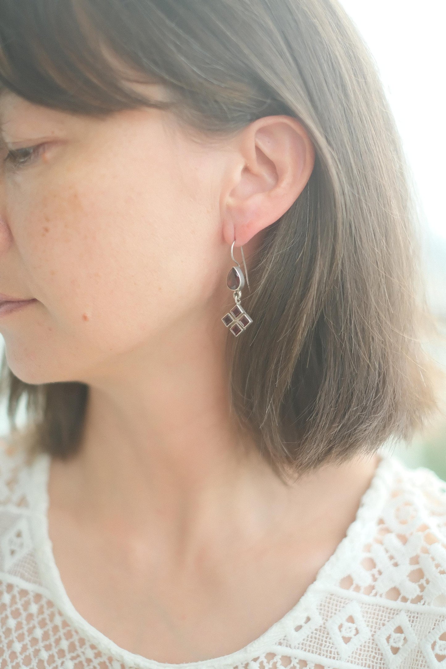Vintage Red Stone Silver Post Earrings
