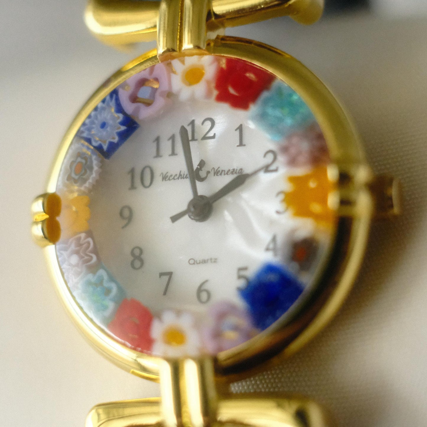 Murano Millefiori Watch With Leather Band - Navy