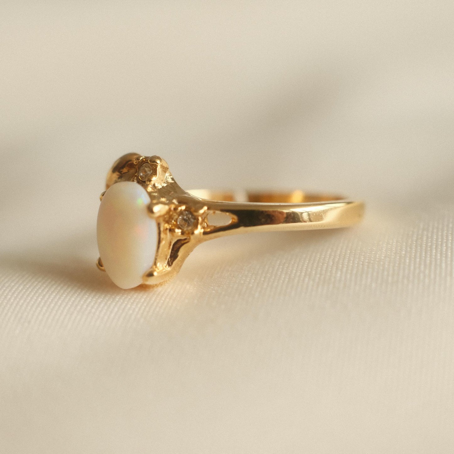 "Ethereal Glow" White Opal Asymmetrical Design Ring