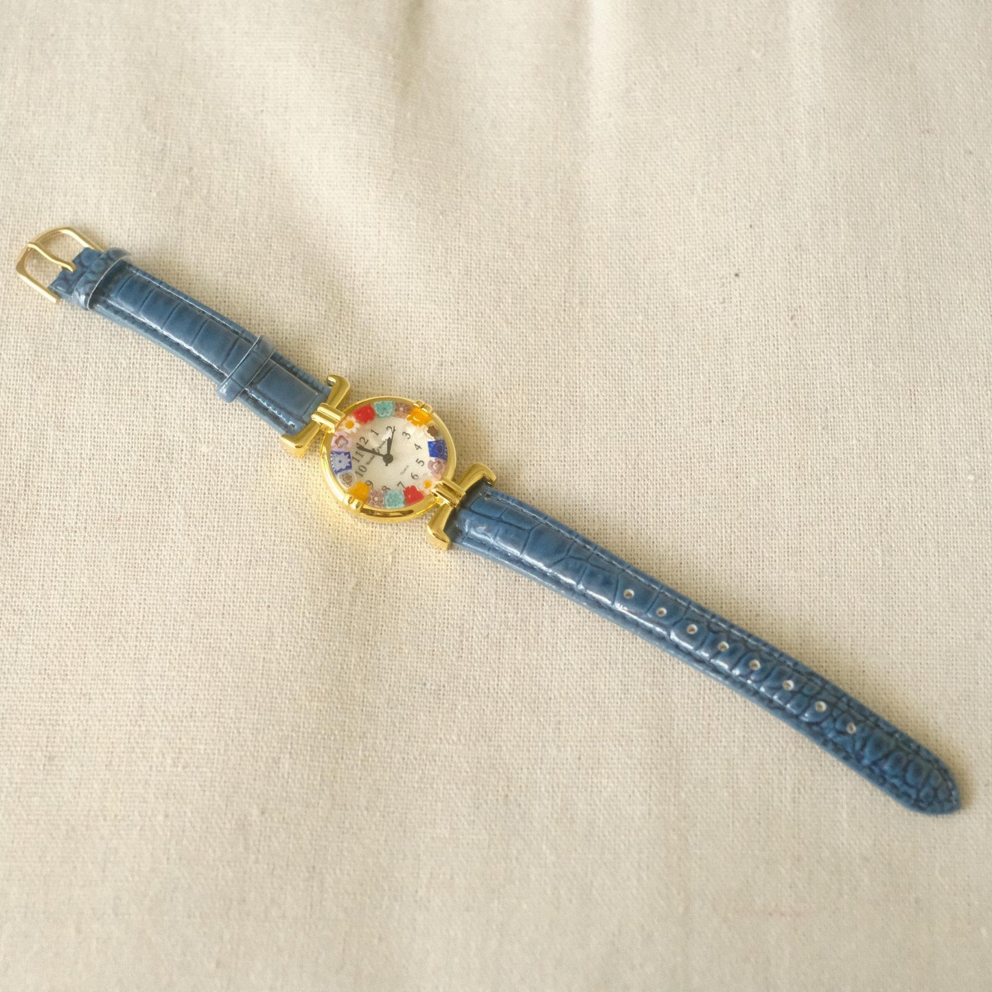 Murano Millefiori Watch With Leather Band - Navy