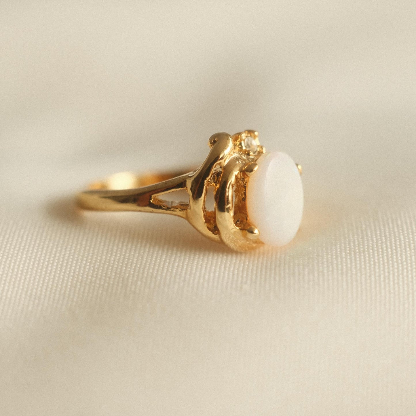 "Ethereal Glow" White Opal Asymmetrical Design Ring