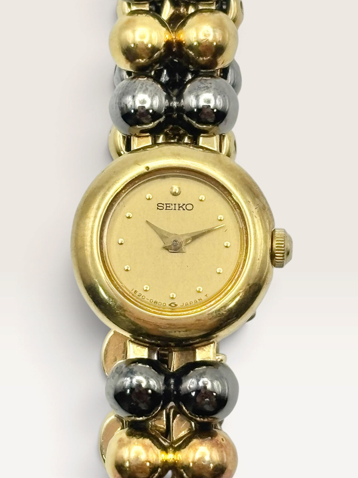 SEIKO 1E20-0290 Vintage Two-Tone Beaded Bracelet Quartz Watch