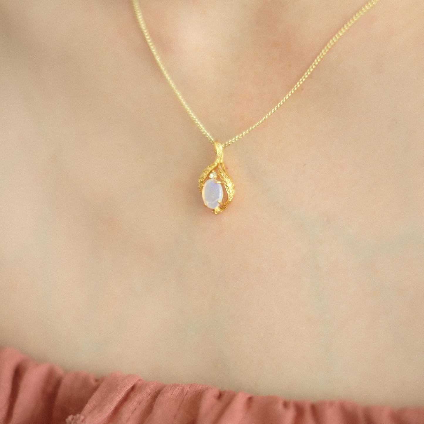 "Ethereal Glow" White Opal Asymmetrical Design Pendant