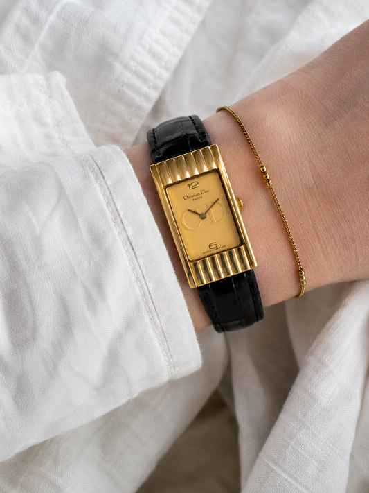 Vintage Christian Dior Gold Rectangular “CD” Logo Watch