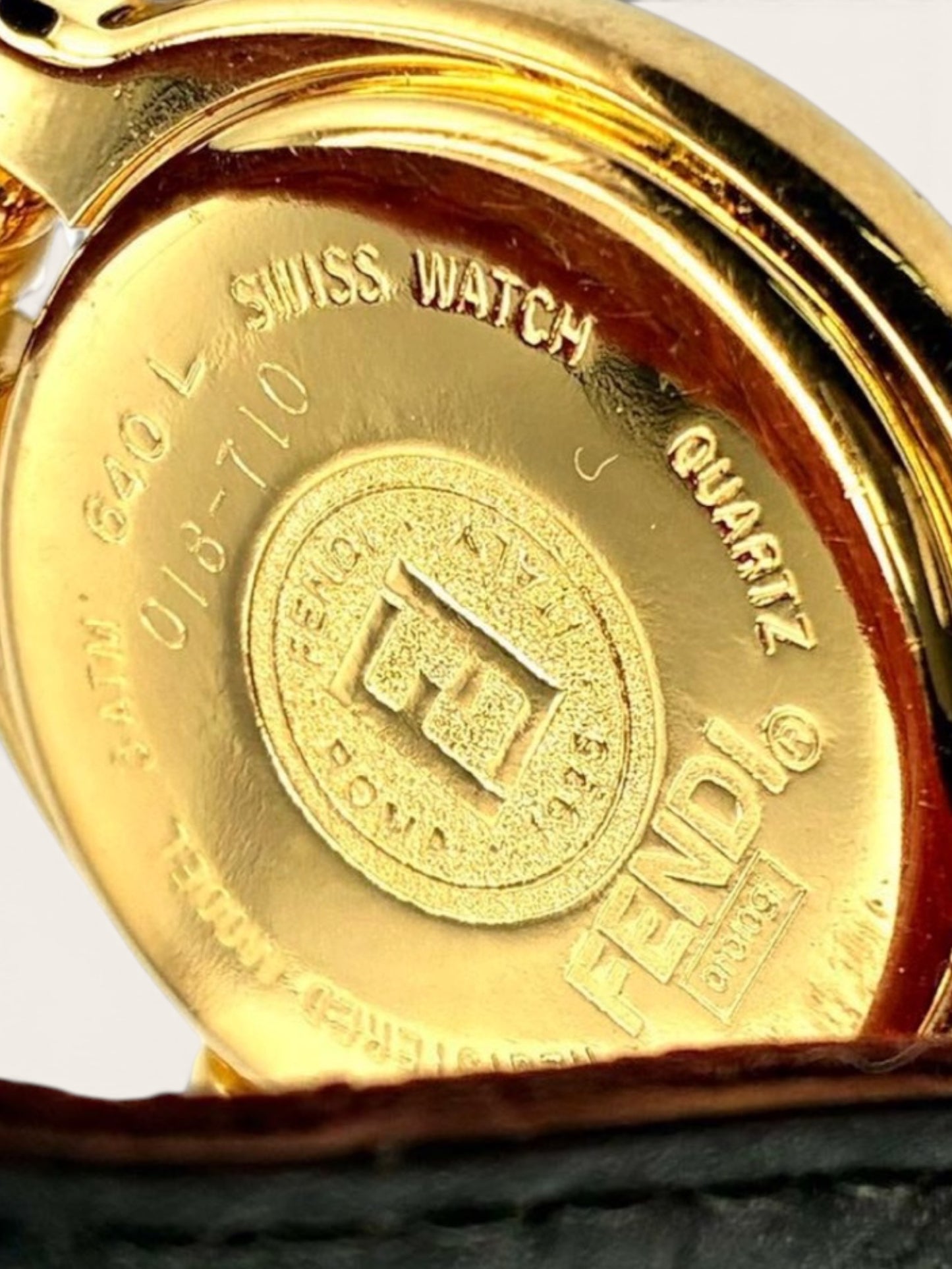 FENDI 640L Gold-Tone Guilloché Dial Red Strap Watch