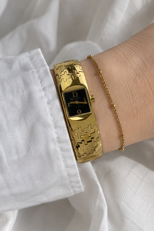 Vintage Christian Dior Black Dial Gold-Tone Watch