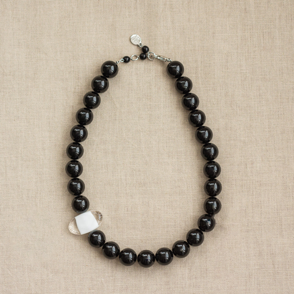 Vintage Italian Black &amp; White Glass Bead Necklace