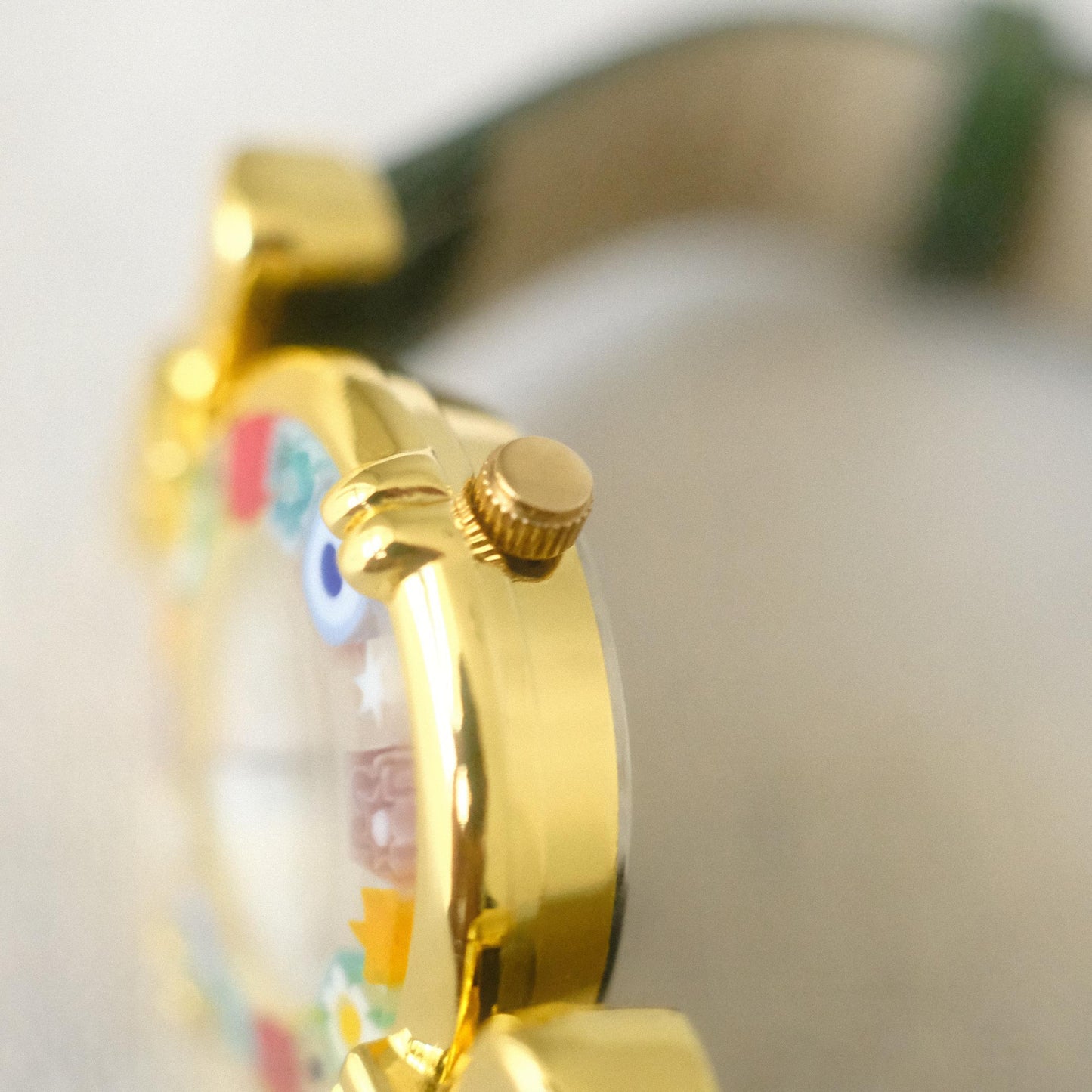 Murano Millefiori Watch With Leather Band - Forest Green