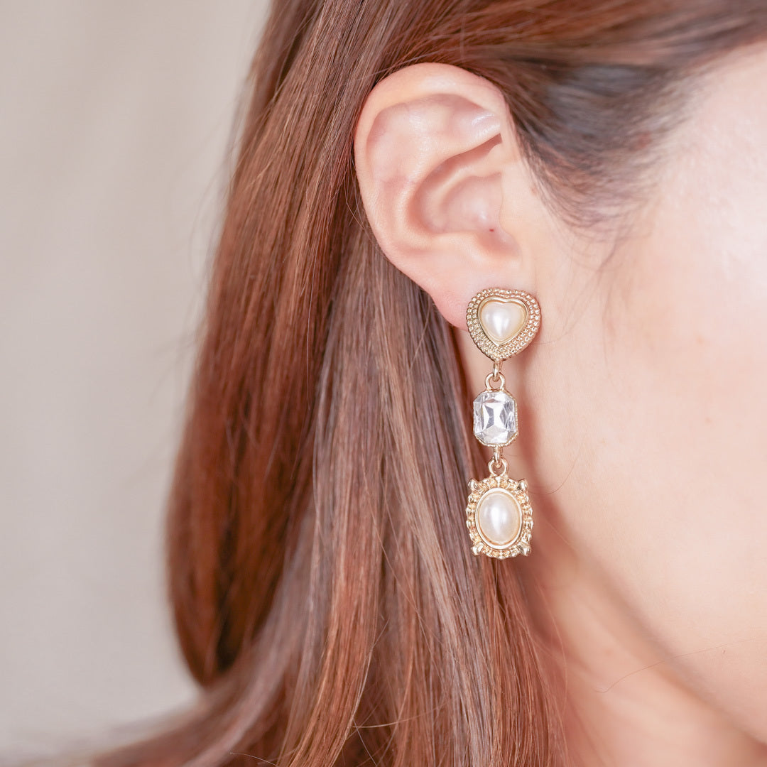 Vintage Pearl and Crystal Long Drop Earrings