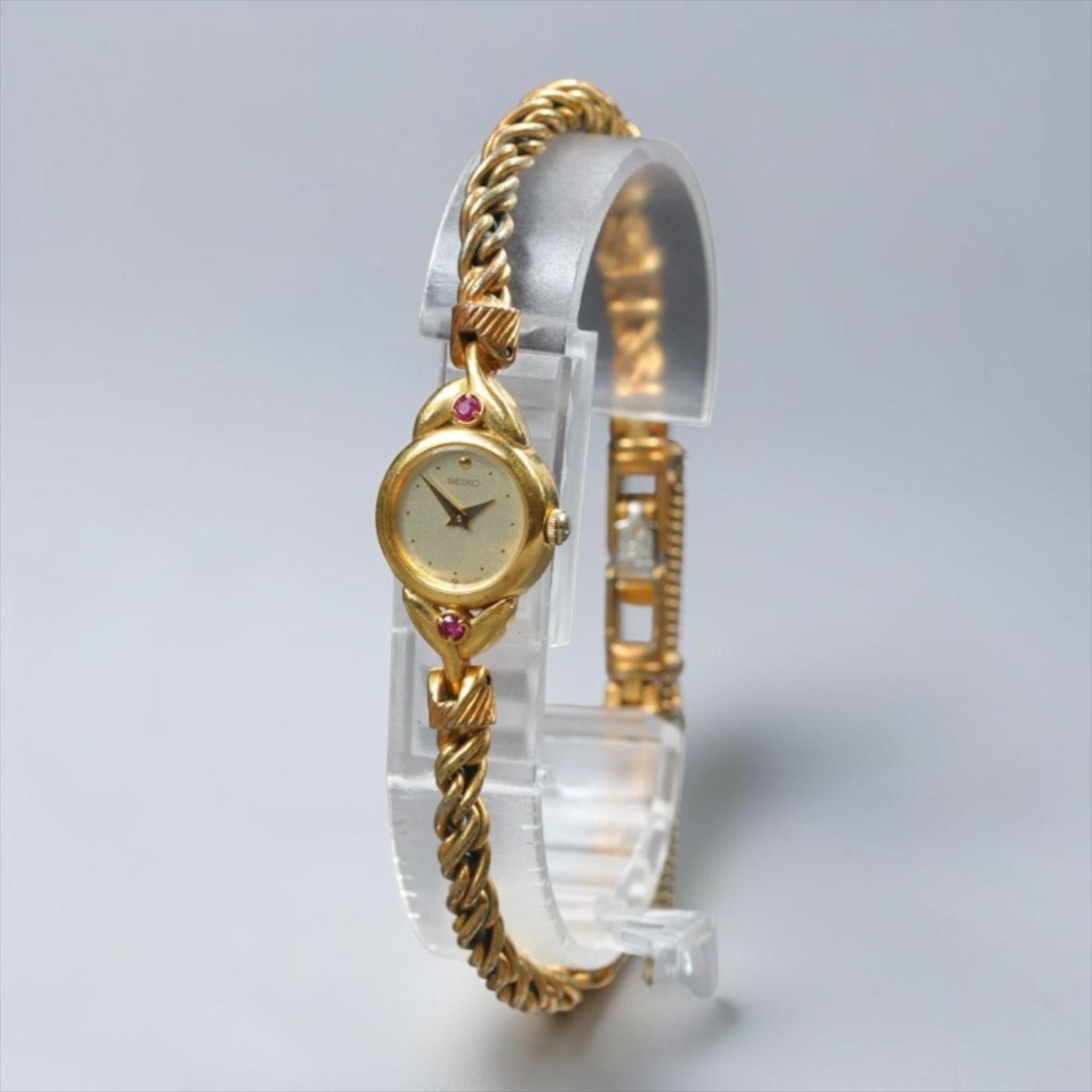 Seiko Ruby-Tone Stone Small-Case Gold Twist-Chain Watch