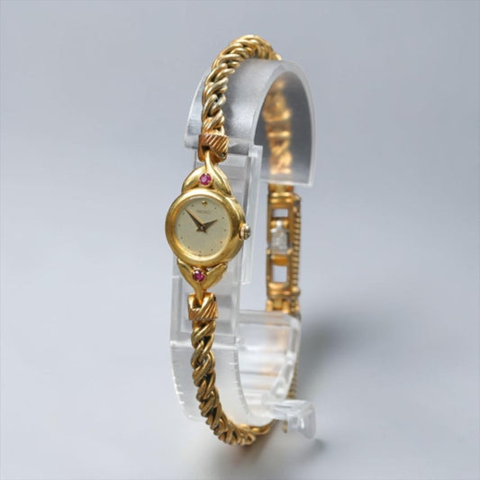 Seiko Ruby-Tone Stone Small-Case Gold Twist-Chain Watch