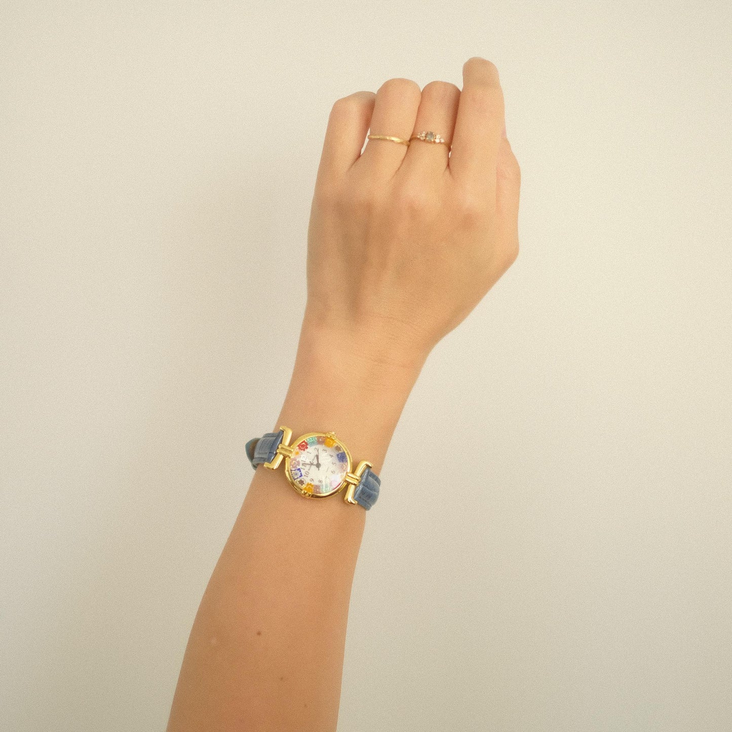 Murano Millefiori Watch With Leather Band - Navy