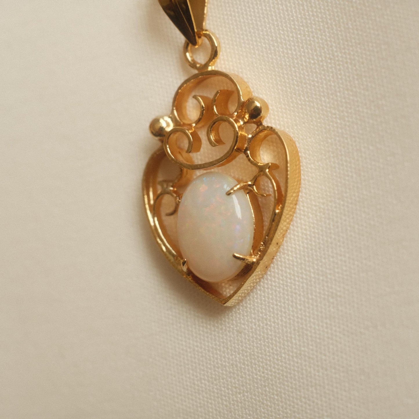 "Ethereal Glow" White Opal Heart Motif Pendant