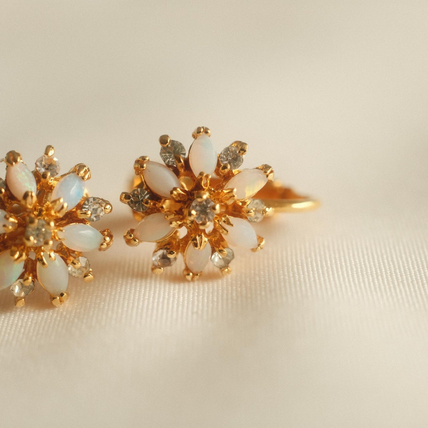 "Ethereal Glow" White Opal Floral Motif Earrings