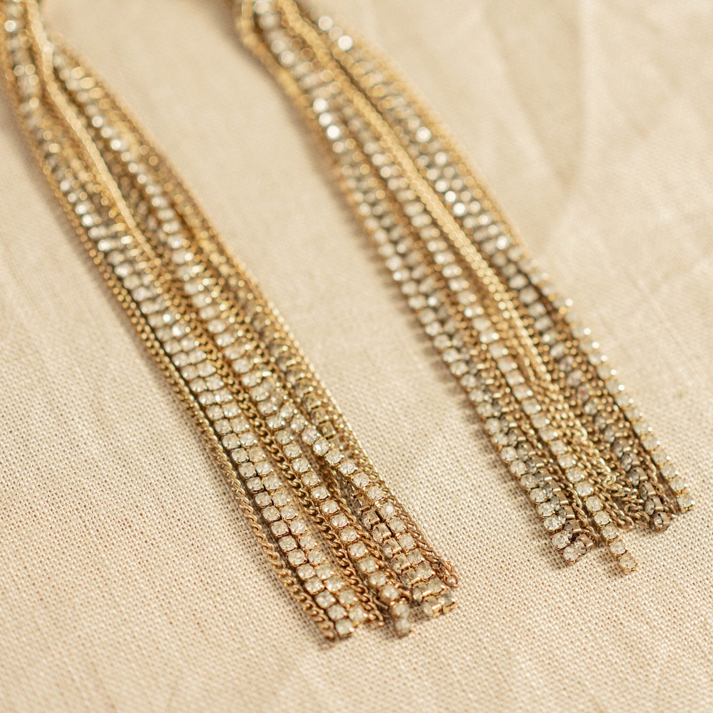 Vintage Gold Fringe Long Drop Post Earrings