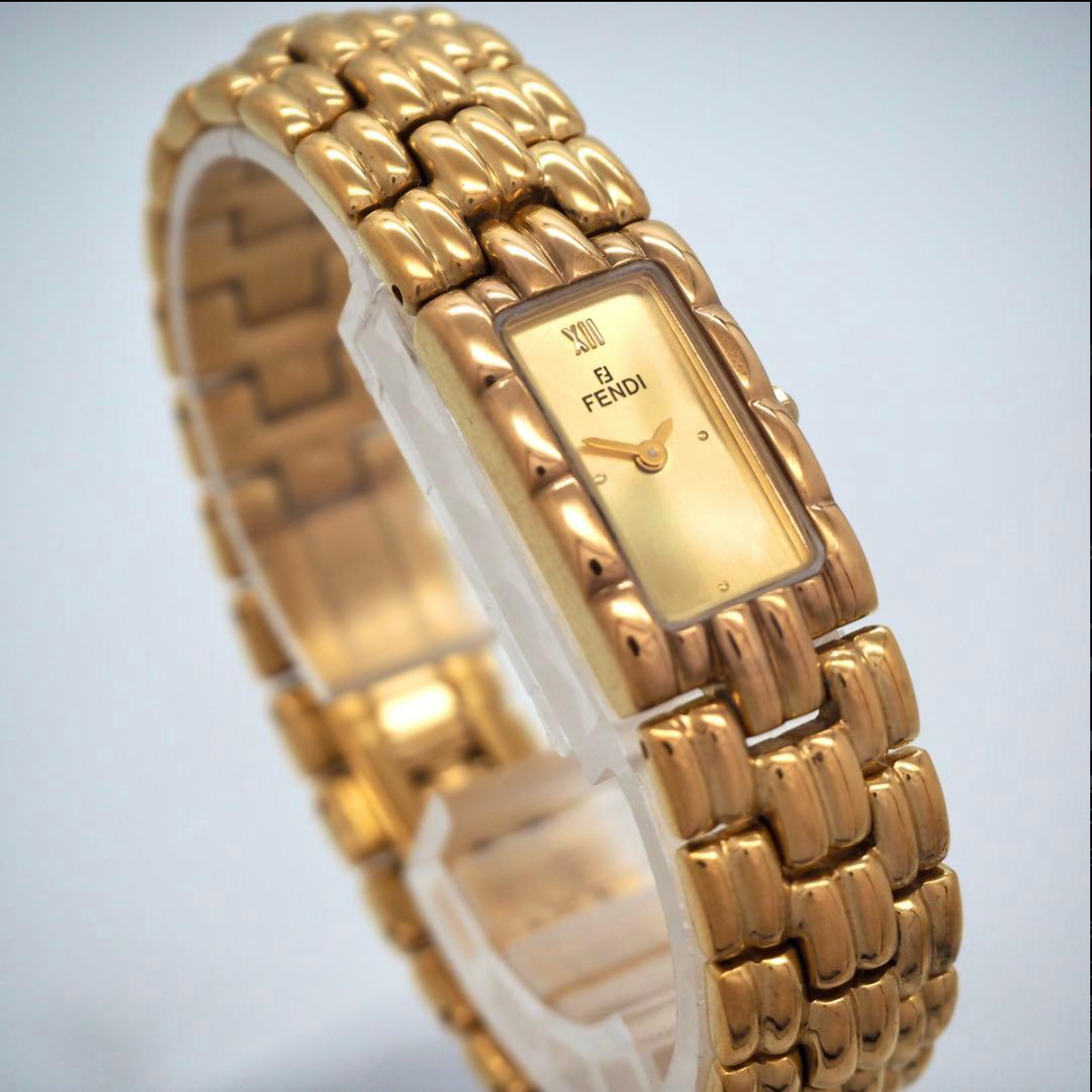Vintage FENDI Orologi 670L Rectangular Gold Bracelet Watch
