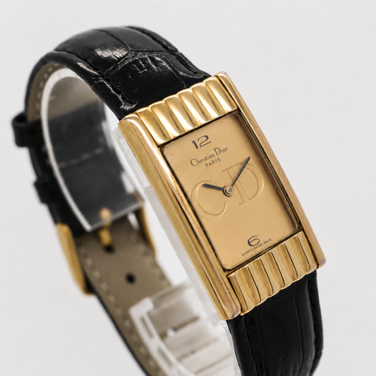 Vintage Christian Dior Gold Rectangular “CD” Logo Watch