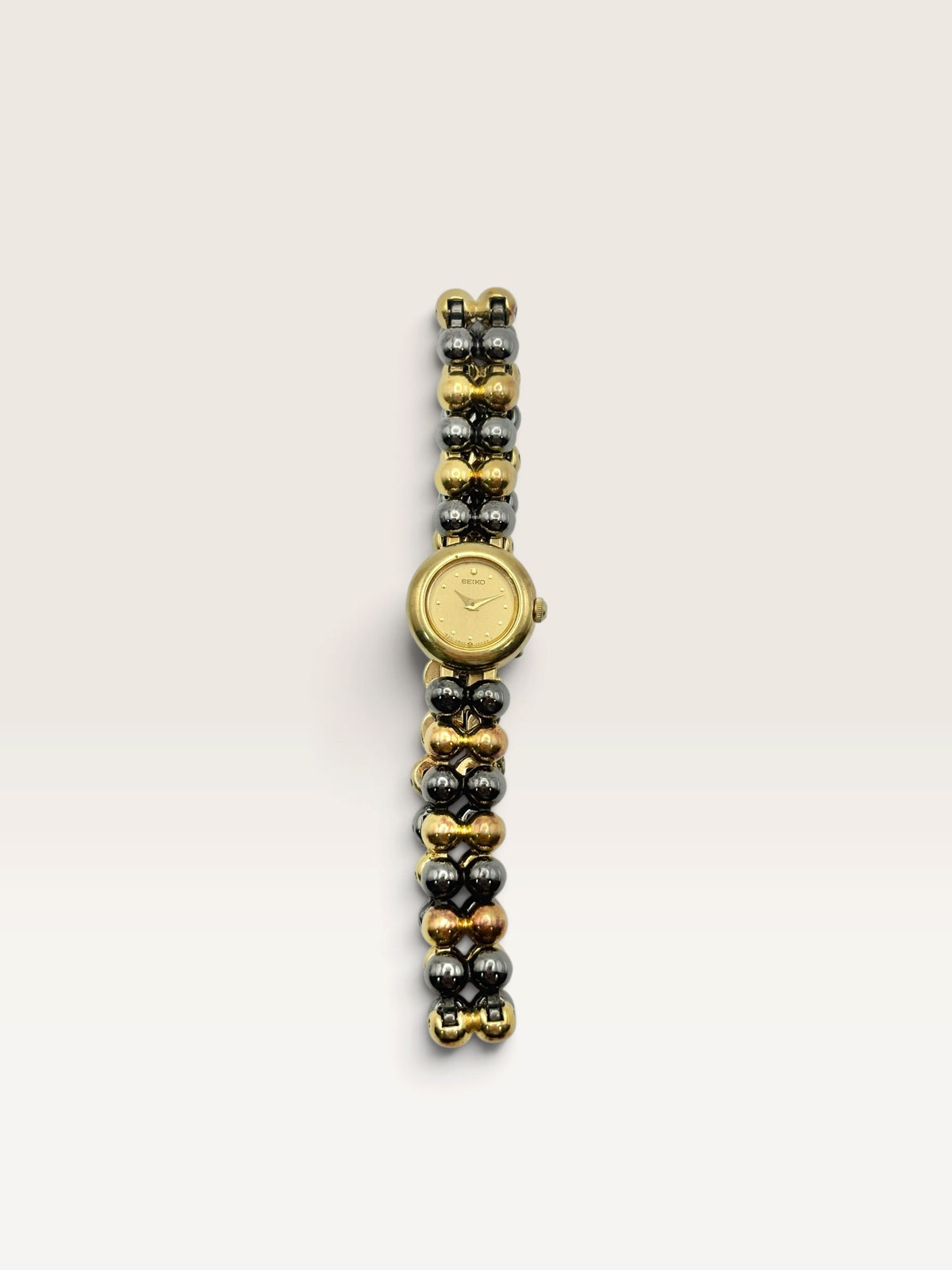 SEIKO 1E20-0290 Vintage Two-Tone Beaded Bracelet Quartz Watch