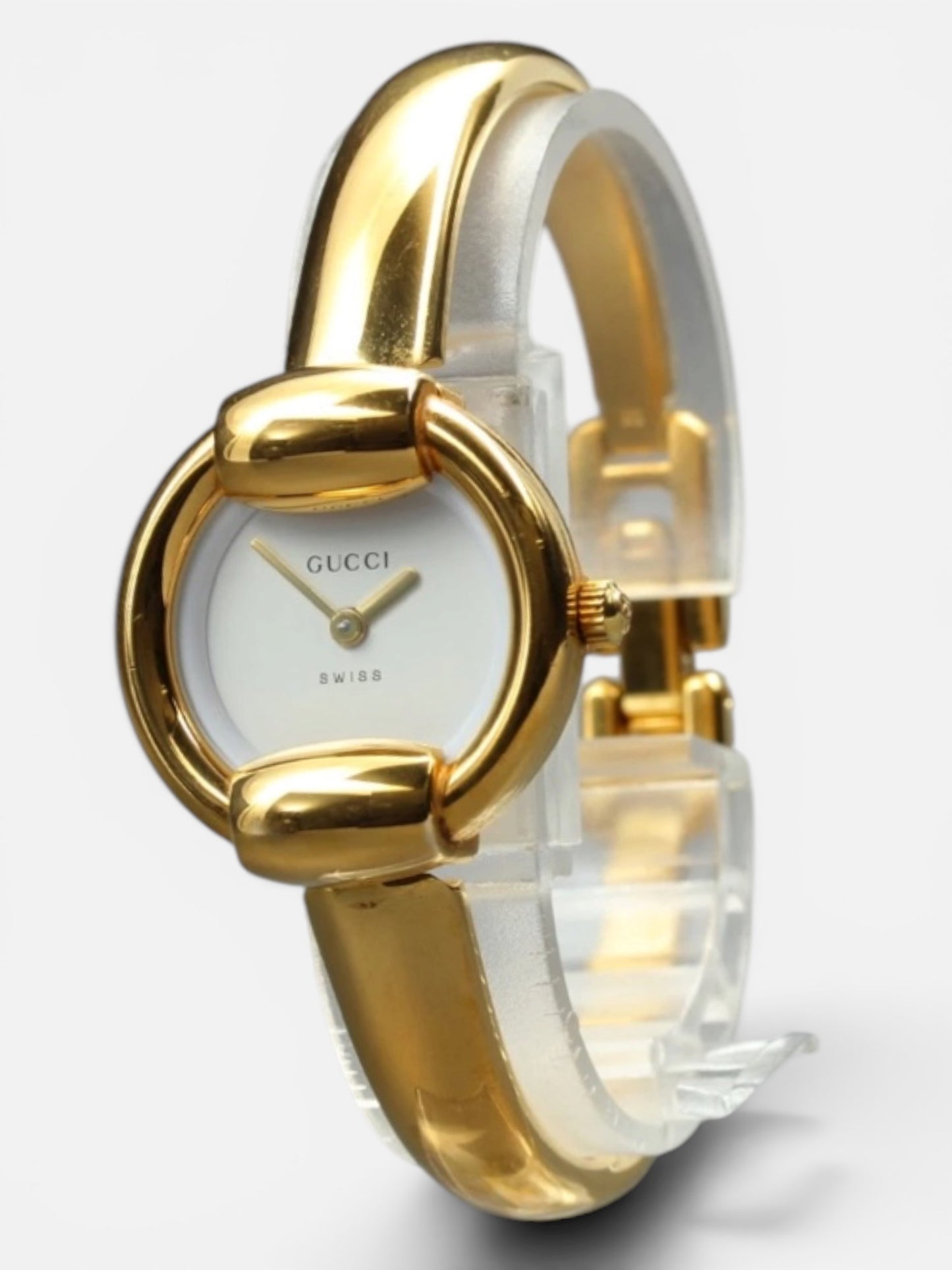 Vintage Gucci White Dial Gold Bangle Watch