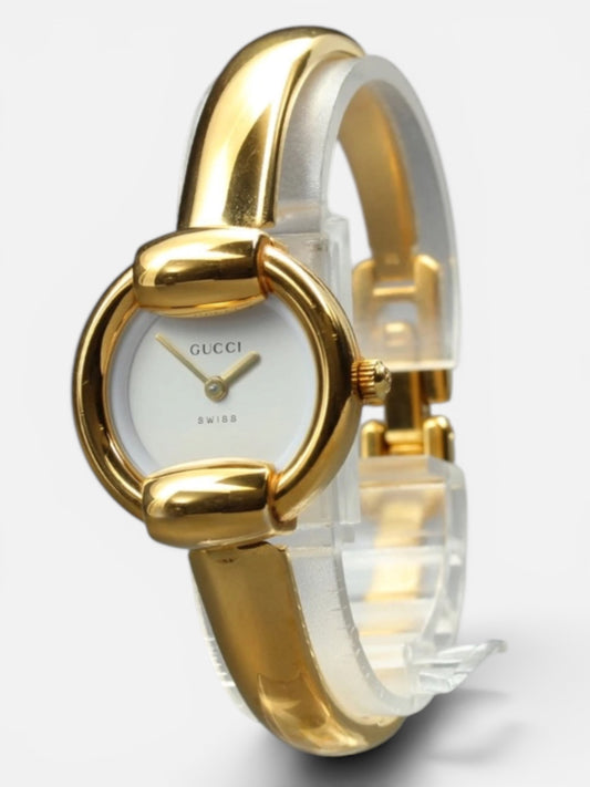 Vintage Gucci White Dial Gold Bangle Watch